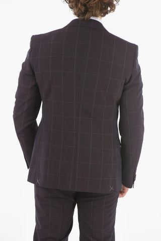CC COLLECTION windowpane check side vents peak lapel RESET 3 piece waistcoat suit