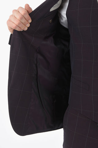 CC COLLECTION windowpane check side vents peak lapel RESET 3 piece waistcoat suit