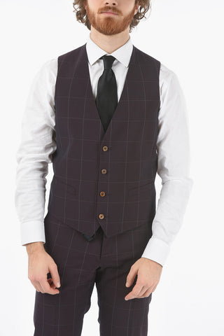 CC COLLECTION windowpane check side vents peak lapel RESET 3 piece waistcoat suit