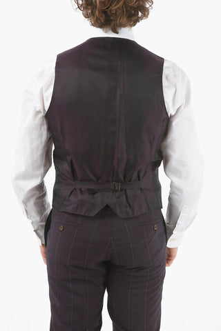 CC COLLECTION windowpane check side vents peak lapel RESET 3 piece waistcoat suit