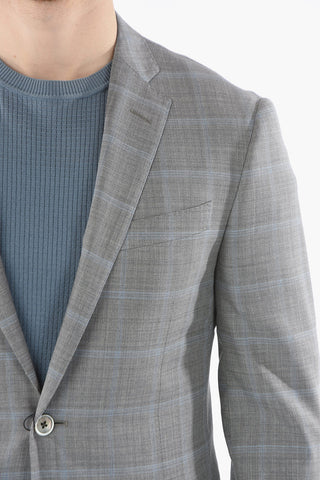 windowpane check virgin wool ACADEMY SOFT side vents 2-button suit