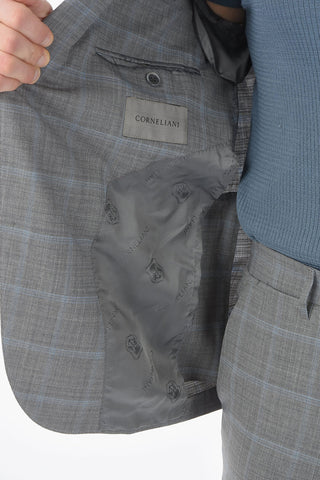 windowpane check virgin wool ACADEMY SOFT side vents 2-button suit