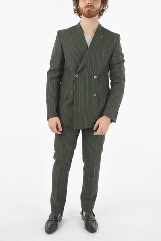 CC COLLECTION pinstriped virgin wool and flax RESET peak lapel 2-button double breasted suit