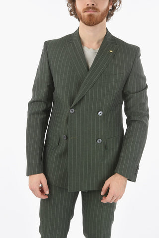 CC COLLECTION pinstriped virgin wool and flax RESET peak lapel 2-button double breasted suit