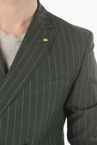 CC COLLECTION pinstriped virgin wool and flax RESET peak lapel 2-button double breasted suit
