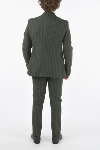 CC COLLECTION pinstriped virgin wool and flax RESET peak lapel 2-button double breasted suit