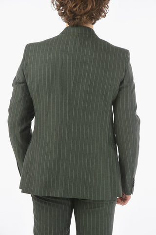 CC COLLECTION pinstriped virgin wool and flax RESET peak lapel 2-button double breasted suit