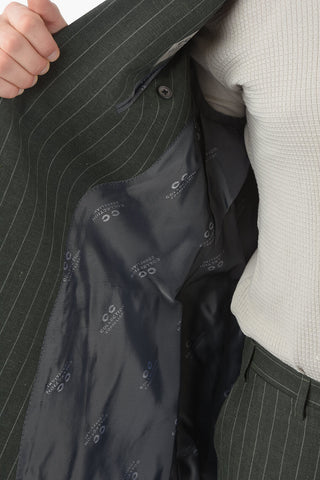 CC COLLECTION pinstriped virgin wool and flax RESET peak lapel 2-button double breasted suit