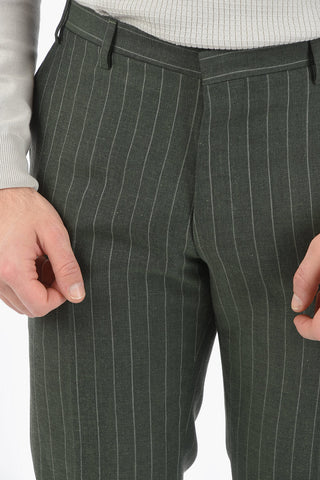 CC COLLECTION pinstriped virgin wool and flax RESET peak lapel 2-button double breasted suit