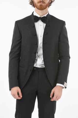 Plant Motif Virgin Wool and Silk ACADEMY CERIMO Mandarin Jacket
