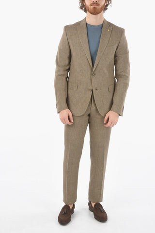 CC COLLECTION awning striped flax RESET belt loops 2-button suit