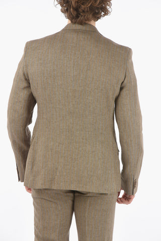 CC COLLECTION awning striped flax RESET belt loops 2-button suit
