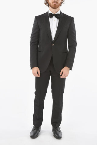 virgin wool ACADEMY CERIMONIA peak lapel plain hems 1-button suit