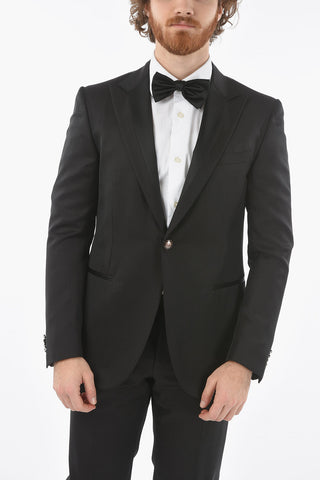 virgin wool ACADEMY CERIMONIA peak lapel plain hems 1-button suit