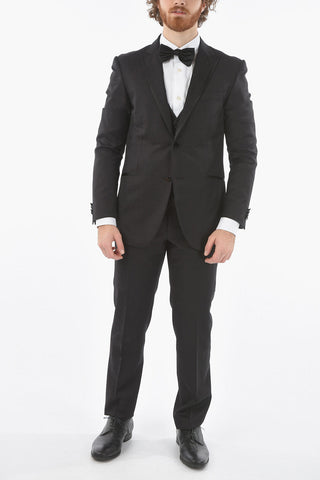 virgin wool center vent peak lapel CERIM.ACADEMY 3 piece waistcoat suit