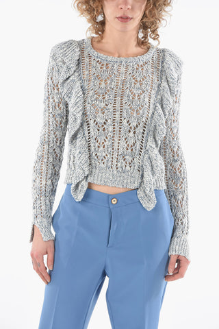 Ruffled Melange Crewneck Sweater