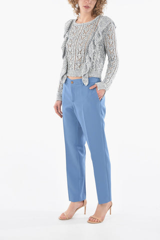 Ruffled Melange Crewneck Sweater