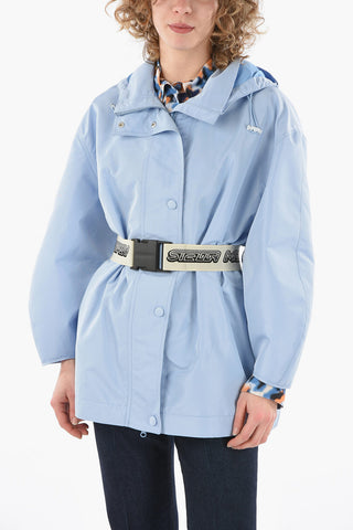 Logoed Belt Nylon Hooded Jacket