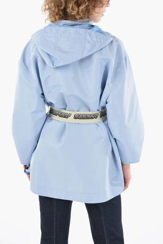 Logoed Belt Nylon Hooded Jacket
