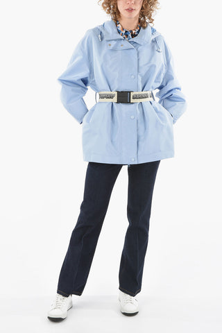 Logoed Belt Nylon Hooded Jacket