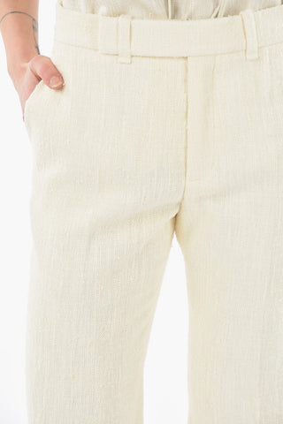 Pantaloni Crop Sartoriali in Seta Testurizzata con Frange alla Caviglia