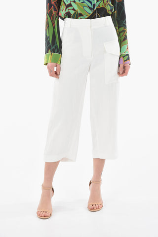 Pantaloni Cropped Fit in Misto Lino con Tasca Utility