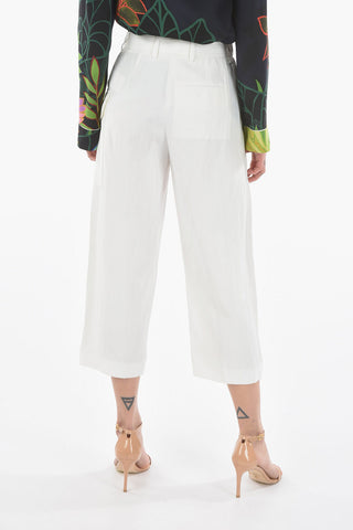Pantaloni Cropped Fit in Misto Lino con Tasca Utility