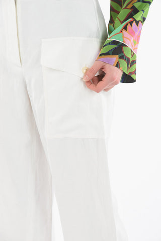 Pantaloni Cropped Fit in Misto Lino con Tasca Utility