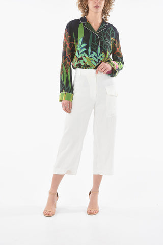 Pantaloni Cropped Fit in Misto Lino con Tasca Utility