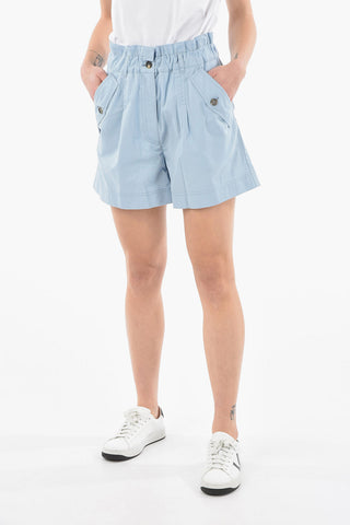 Shorts a Vita Alta in Cotone con Elastico in Vita
