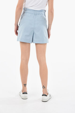 Shorts a Vita Alta in Cotone con Elastico in Vita