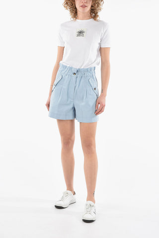 Shorts a Vita Alta in Cotone con Elastico in Vita