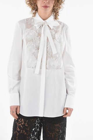 Tie Neck Shirt with Floral Embroideries
