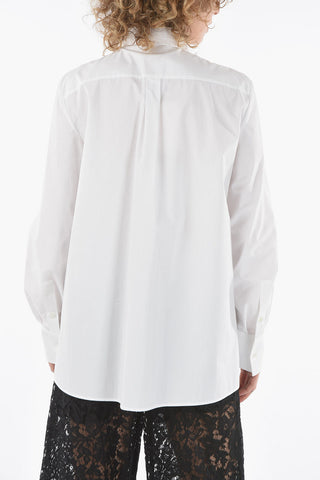 Tie Neck Shirt with Floral Embroideries