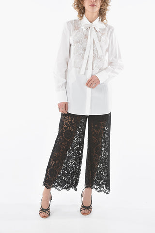 Tie Neck Shirt with Floral Embroideries
