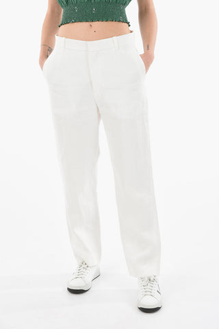 Linen Straight-leg Pants with Single Pleat