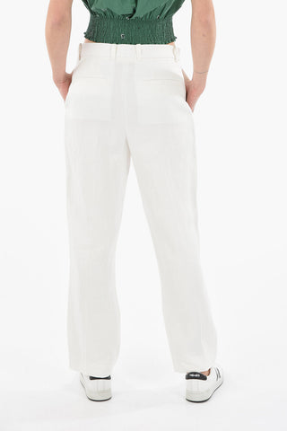 Linen Straight-leg Pants with Single Pleat