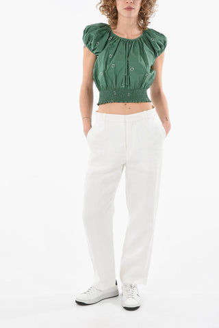 Linen Straight-leg Pants with Single Pleat