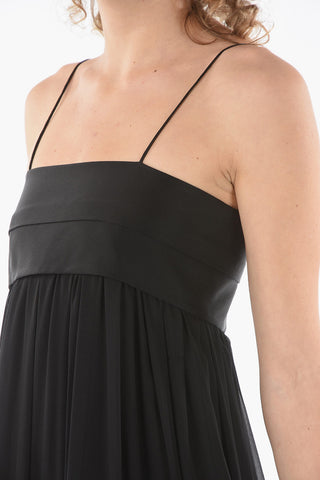 Satin Bodice and Detail Silk Flared Minidress