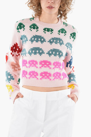 Embroidered GAME Wool Blend Crop Sweater