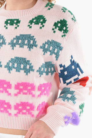 Embroidered GAME Wool Blend Crop Sweater