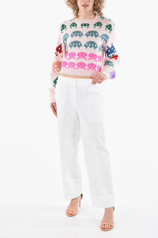 Embroidered GAME Wool Blend Crop Sweater
