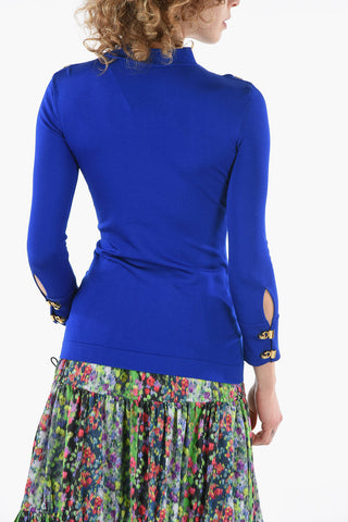 Crew Neck Jewel Button Long-sleeved Sweater