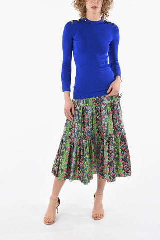Crew Neck Jewel Button Long-sleeved Sweater