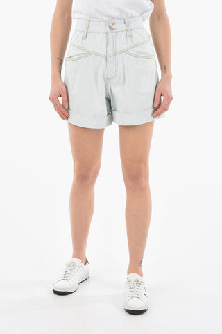 High-waisted Denim Shorts with Lettering Logo