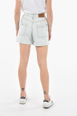High-waisted Denim Shorts with Lettering Logo