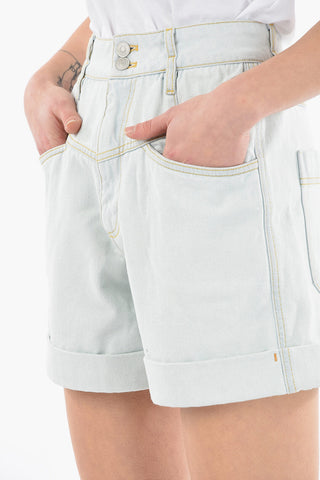 High-waisted Denim Shorts with Lettering Logo