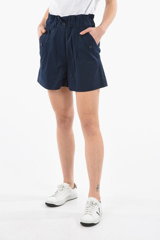 Shorts a Vita Alta in Cotone con Elastico in Vita