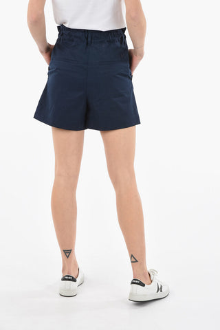 Shorts a Vita Alta in Cotone con Elastico in Vita