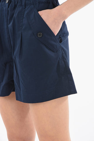 Shorts a Vita Alta in Cotone con Elastico in Vita